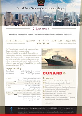 Cunard folder van 18/04/2018 tot 01/07/2018 - promoties tot begin juli