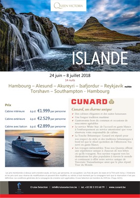 Folder Cunard Cruises du 16/04/2018 au 08/07/2018 - promotions jusqu a début juillet