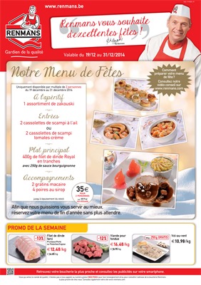 Folder Renmans du 19/12/2014 au 31/12/2014 - Notre Menu de Fêtes