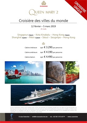 Folder Cunard Cruises du 16/04/2018 au 04/02/2019 - promotions jusqu a mars 2019