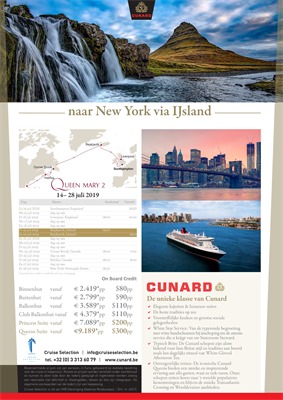 Cunard folder van 18/04/2018 tot 04/02/2019 - promoties tot midden 2019