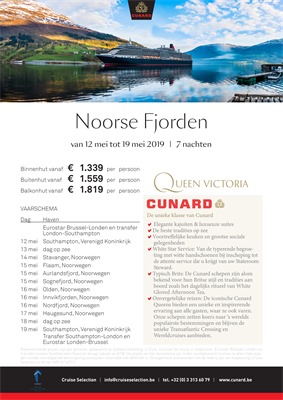 Cunard folder van 01/01/2019 tot 04/02/2019 - Noorse Fjorden