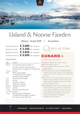 Cunard folder van 01/01/2019 tot 04/02/2019 - IJsland en Noorse Fjorden