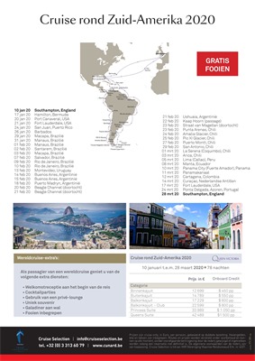 Cunard folder van 01/01/2019 tot 04/02/2019 - Cruise Zuid-Amerika