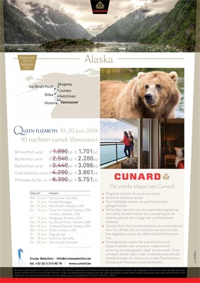 Cunard folder van 01/01/2019 tot 04/02/2019 - Alaska