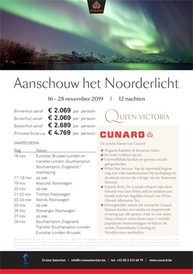 Cunard folder van 01/01/2019 tot 04/02/2019 - Noorderlicht
