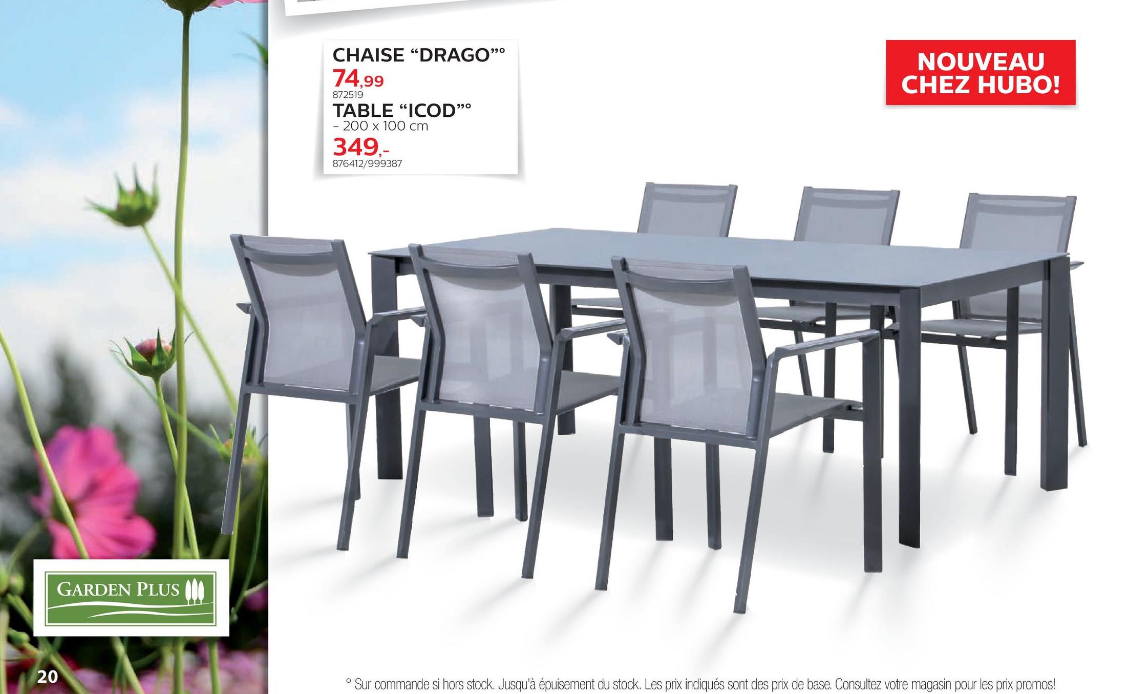 Folder Hubo du 28/03/2018 au 30/06/2018 - Table de jardin Icod 200x100 cm La table rectangulaire Icod de Garden Plus est une table de jardin en alu aux lignes épurées, pourvue d'un châssis robuste et d'une tablette en verre de sécurité. Résistante aux intempéries, cette table de jardin de 200x100x74,5 cm et de couleur grise, peut rester à l'extérieur tout au long de l'année pour que vous puissiez en profiter à tout moment.