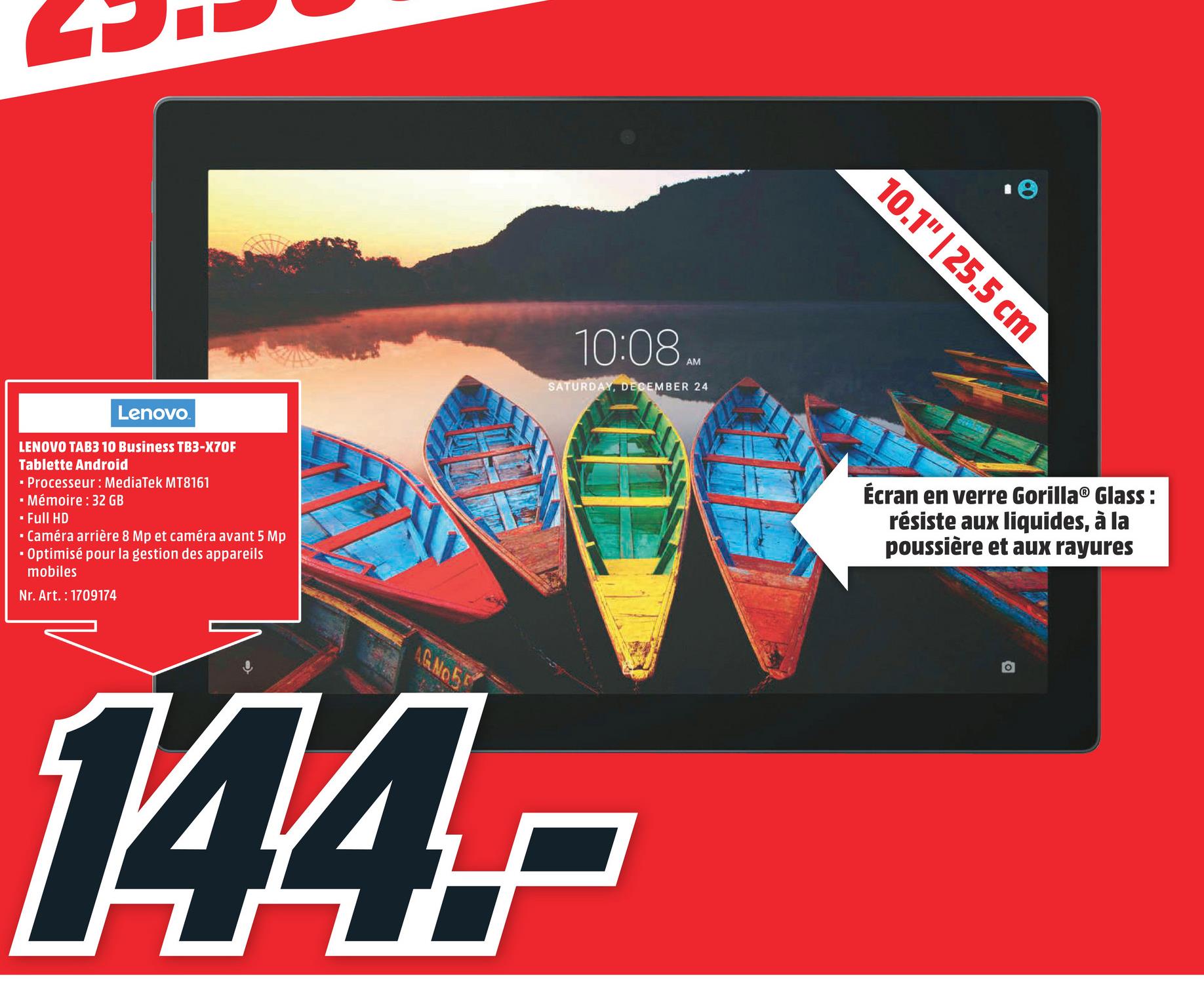 Folder MediaMarkt du 23/04/2018 au 29/04/2018 - LENOVO Tablette Tab 3 10 Business TB3-X70F 10.1'' 32 GB (ZA0X0150SE) ZA0X0150SE TB3-X70F MT8161 2G 32GB 10.1'' AND