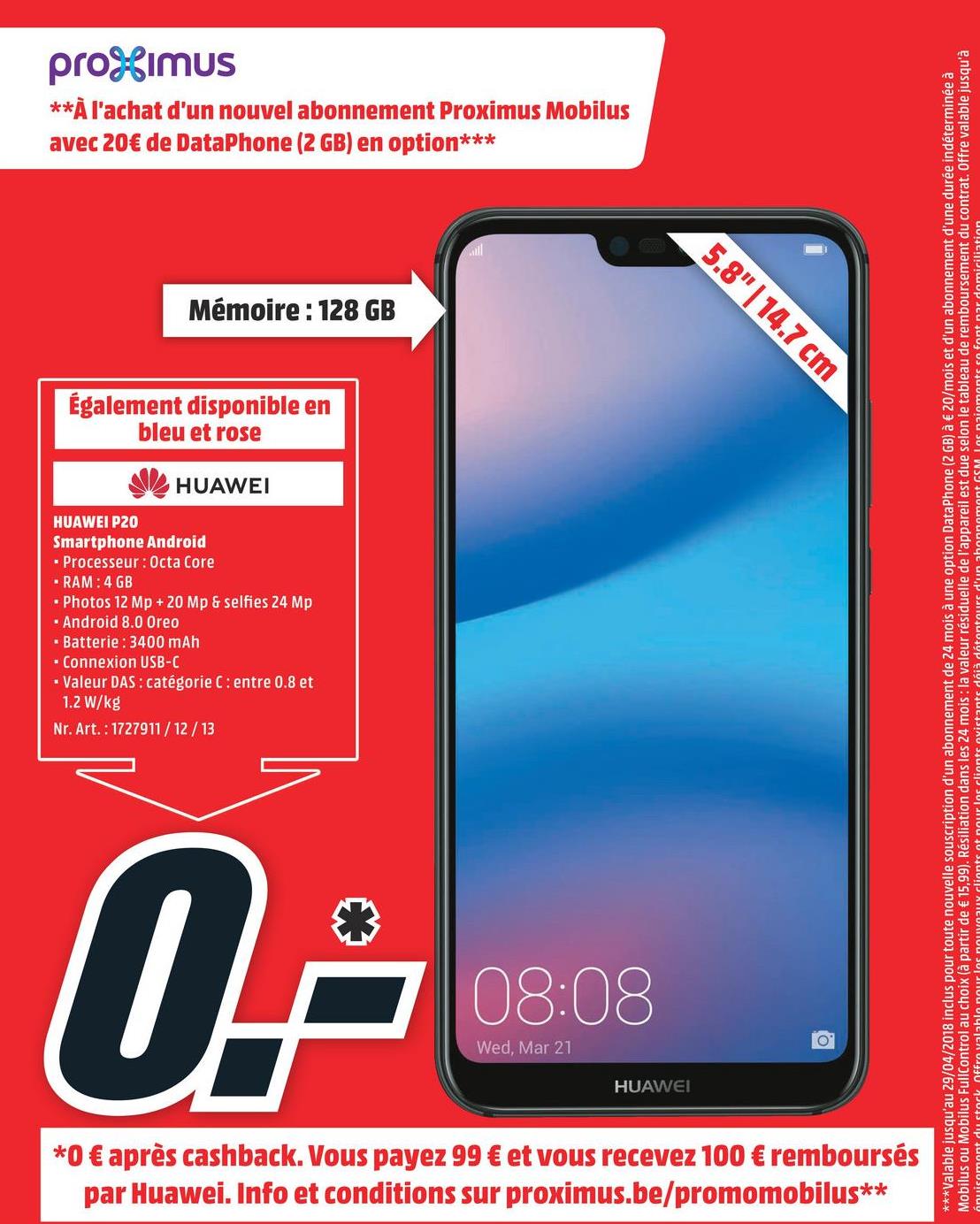 Folder MediaMarkt du 23/04/2018 au 29/04/2018 - HUAWEI Smartphone P20 Lite Dual SIM Bleu (51092FTP) P20 LITE 2SIM BLUE (51092FTP)
