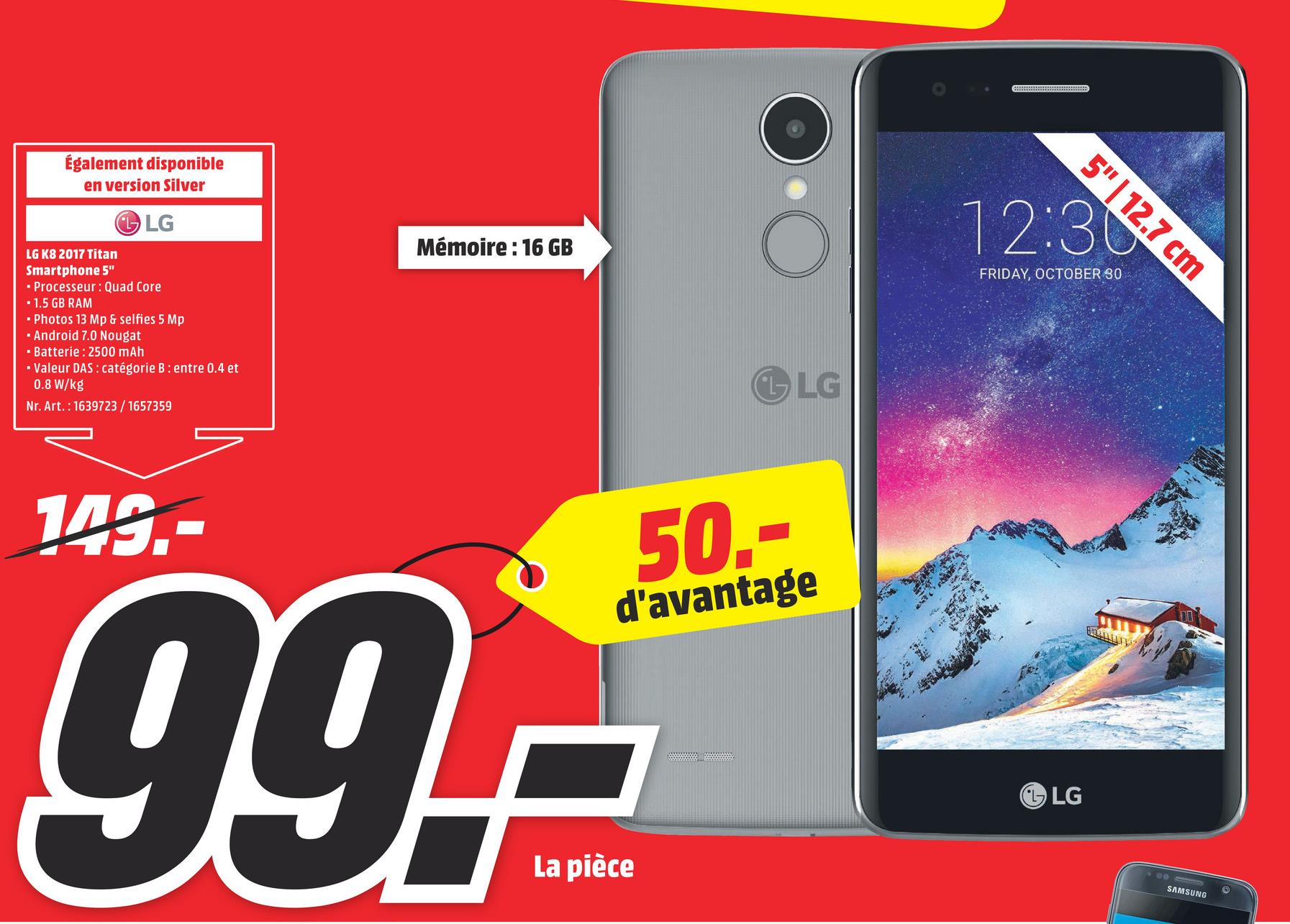 Folder MediaMarkt du 16/07/2018 au 22/07/2018 - LG Smartphone K8 2017 Titan Silver Pack Proximus K8 2017 BLK 16GB + SIM