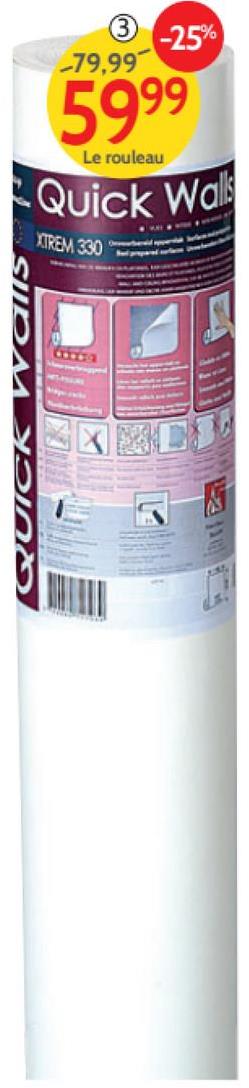 Voile de renfort Quick Walls 'Xtrem-300gr/m²' 10 m Ce voile de renfort Quick Walls permet de couvrir tous types de dégradations de vos murs et plafonds. Doublé de mousse expansée, il renforcera à la fois l'isolation acoustique et thermique.