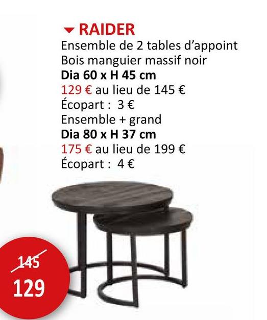 Table de Salon Raider bois massif ronde set of 2 Meubles D'appoint Tables Basses