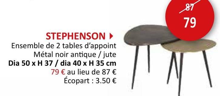 Table d'appoint Stephenson Ø50xH37cm/Ø40xH35cm, lot de 2 Meubles D'appoint Tables D'appoint