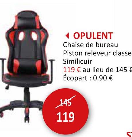 Chaise de bureau Opulent noir rouge Chambre Junior Chaises De Bureau Chaises De Bureau