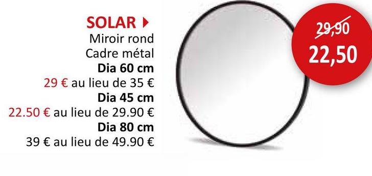 Miroir Solar Ø60cm Éléments D'appoint Miroirs Meubles D'appoint Accessoires Décoration Murale Miroirs Salle De Bain