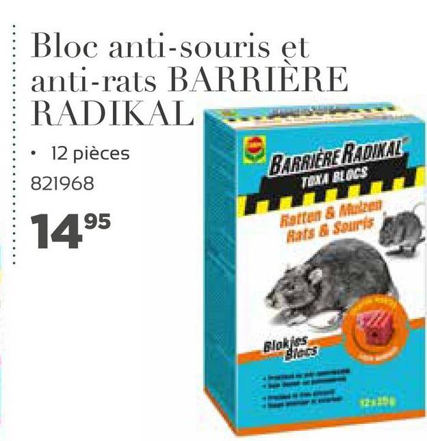 Bloc anti-souris et
anti-rats BARRIERE
RADIKAL
12 pièces
BARRIERE RADWAL
821968
TEXA BLACS
1495
Fistin G Miten
Hats & Spirits
Blokjes
