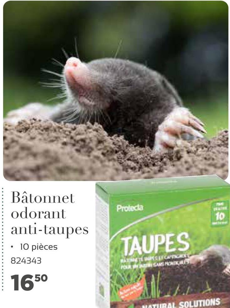 Proleda
10
Bâtonnet
odorant
anti-taupes
10 pièces
824343
1650
TAUPES
ECIFCANDAL
FRESH
NATURAL SOLUTIONS
