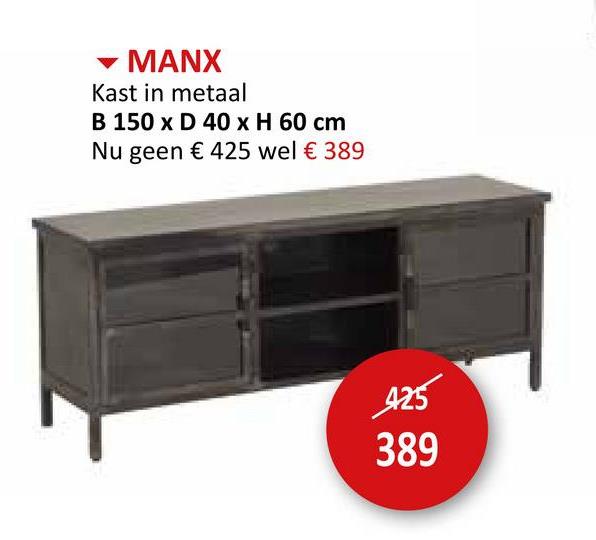 Industrieel tv-meubel Manx metaal glas zwart 150cm Bijzetmeubelen Tv-meubels Eetkamerkasten