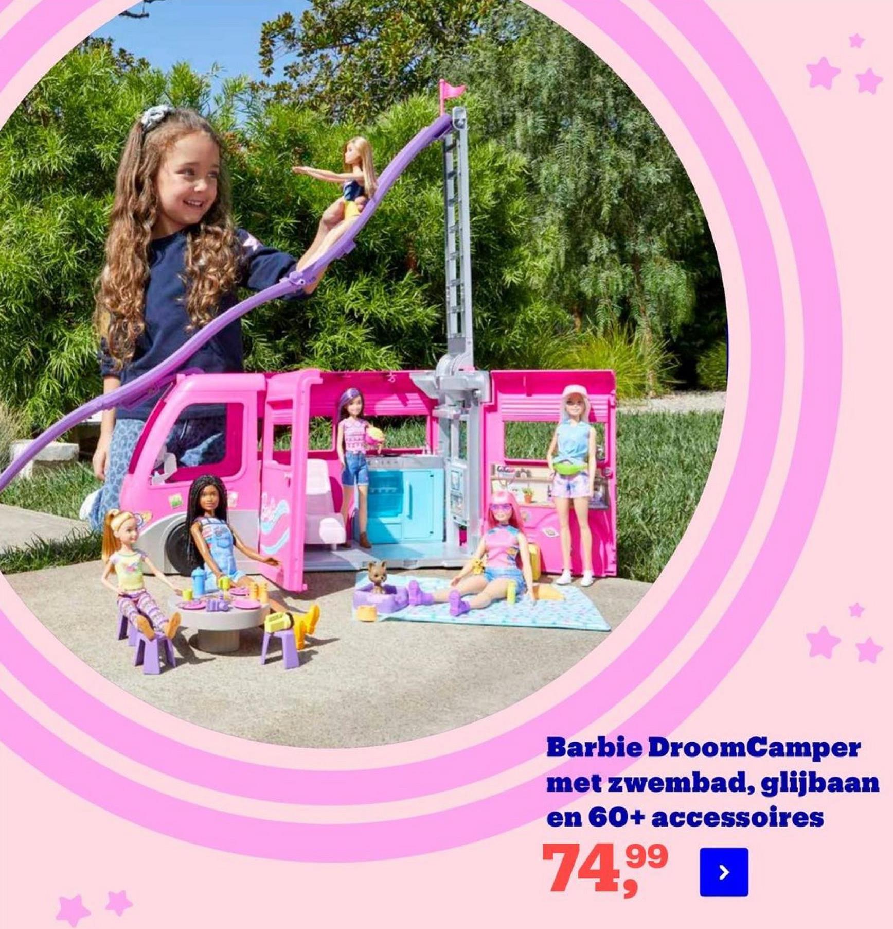 Barbie DroomCamper
met zwembad, glijbaan
en 60+ accessoires
74,99
*
