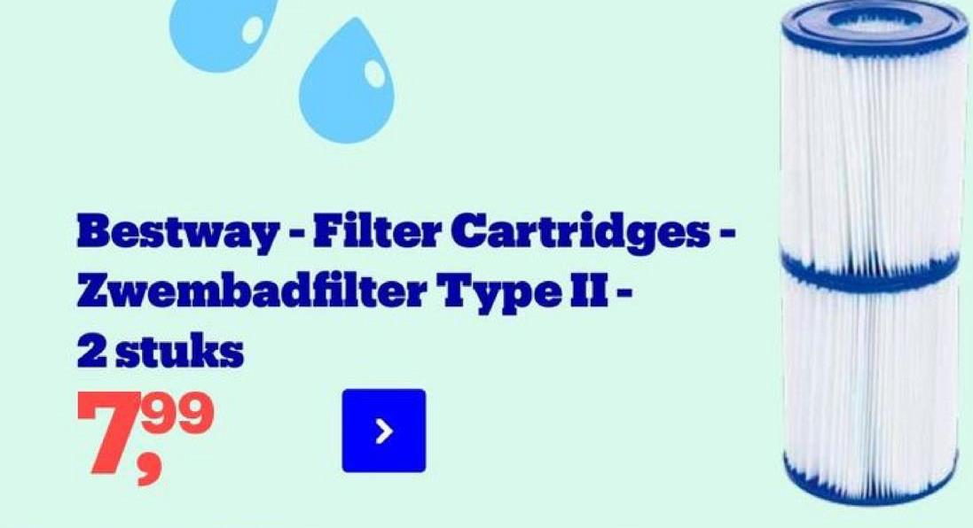 0
Bestway-Filter Cartridges -
Zwembadfilter Type II -
2 stuks
7,99
