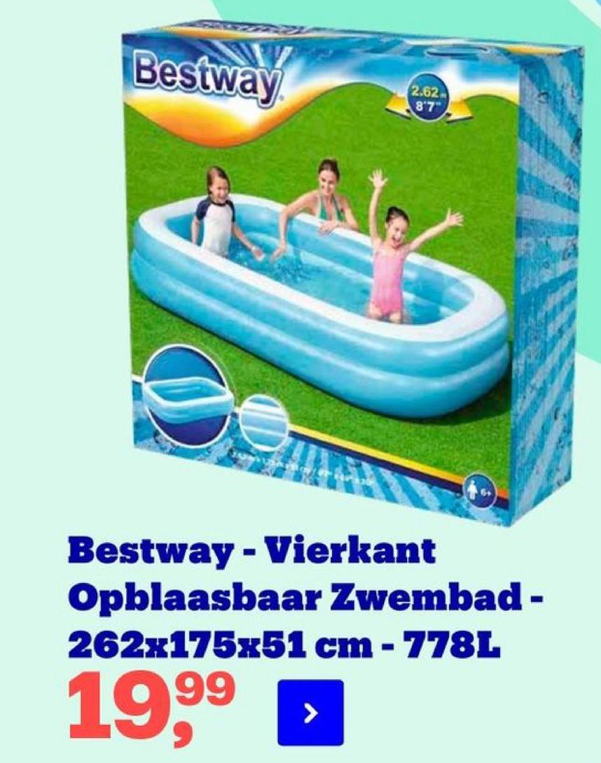 Bestway
2.62
87"
Bestway - Vierkant
Opblaasbaar Zwembad -
262x175x51 cm - 778L
19,99
>
