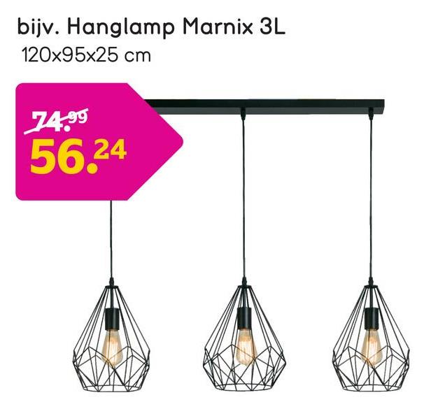Hanglamp Marnix 3-lichts - zwart - 120x25 cm Hanglamp Marnix is een lamp met een moderne uitstraling en een industrieel tintje. De lamp is zwart en is gemaakt van metaal.