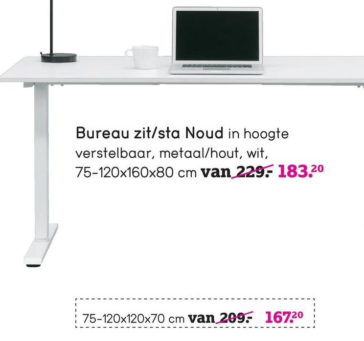 Bureau zit/sta Noud - wit - 75/120x160x80 cm