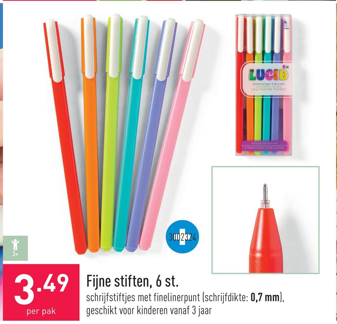 Fijne stiften, 6 st. schrijfstiftjes met finelinerpunt (schrijfdikte: 0,7 mm), geschikt voor kinderen vanaf 3 jaar