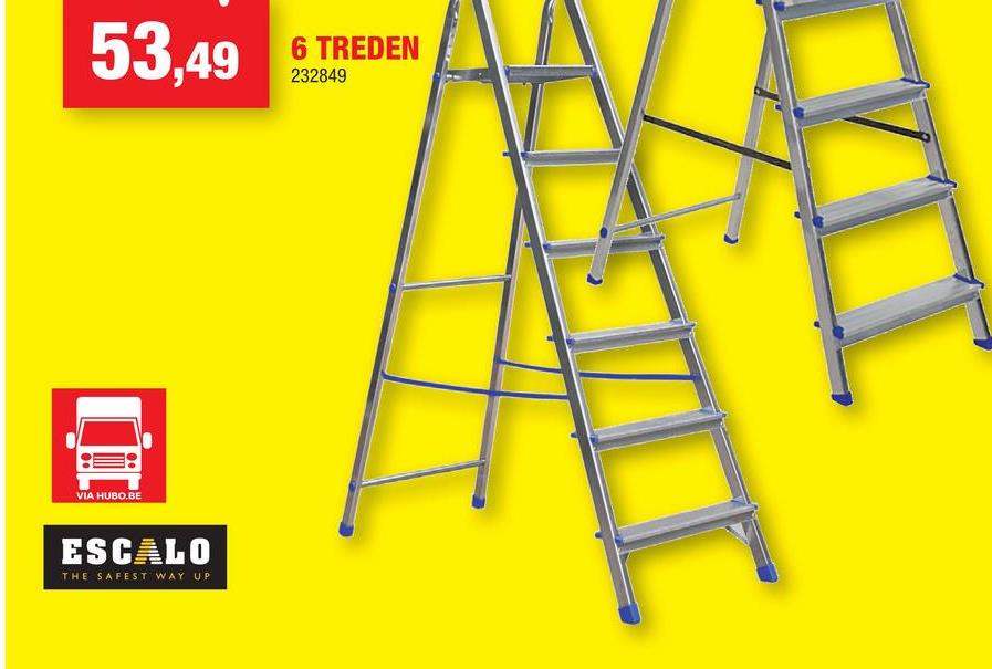 Escalo Easy Step trapladder 6 treden Klusjes zoals ramen kuisen, lampen vervangen of een kader ophangen, klaar je met de trapladder Easy Step op een veilige en handige manier. Deze ladder uit aluminium met zes treden is perfect voor huishoudelijk werk op hoogtes tot en met ongeveer 3,25m. Dankzij de antisliptreden van 80mm breed en de antislipvoetjes kan je met een gerust hart je werk doen.&lt;ul&gt;    &lt;li&gt;Hoogte platform: 1,24m&lt;/li&gt;    &lt;li&gt;Hoogte openstaande ladder: 1,98m