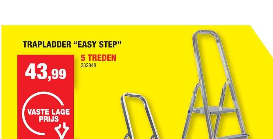 Escalo Easy Step trapladder 5 treden Klusjes zoals ramen kuisen, lampen vervangen of een kader ophangen, klaar je met de trapladder Easy Step op een veilige en handige manier. Deze ladder uit aluminium met vijf treden is perfect voor huishoudelijk werk op hoogtes tot en met ongeveer 3,05m. Dankzij de antisliptreden van 80mm breed en de antislipvoetjes kan je met een gerust hart je werk doen.&lt;ul&gt;    &lt;li&gt;Hoogte van hoogste platform: 1,03m&lt;/li&gt;    &lt;li&gt;Hoogte openstaande ladder: 1,75m