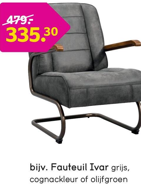 Fauteuil Ivar - stof - grijs Fauteuil Ivar is een strak vormgegeven industriële fauteuil. Deze leatherlook stoel heeft een vintage grijze kleur en is gestoffeerd met de stof Cowboy.