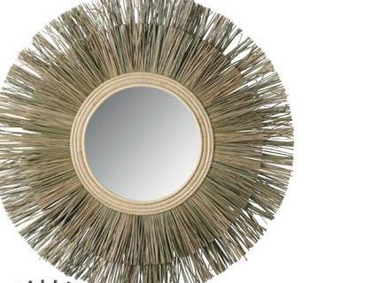 Spiegel Davao - raffia naturelkleur - Ø76x3,5 cm