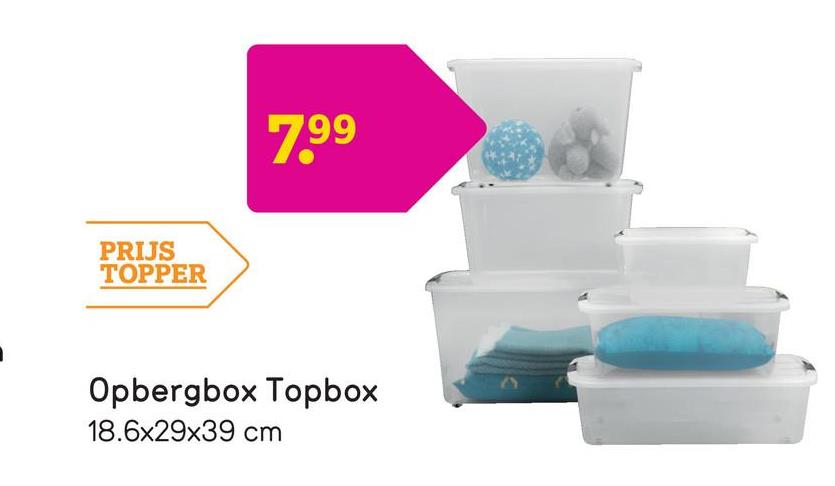 Opbergbox Topbox - 15 liter Deze handige en praktische opbergbox met een inhoud van 15 liter is ideaal om kleine spulletjes te bewaren. Coderen is niet nodig omdat de opbergbox transparant is.