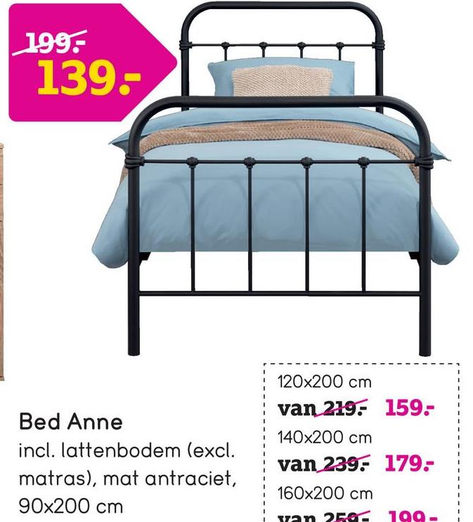 Bed Anne - matte antracietkleur - 90x200 cm