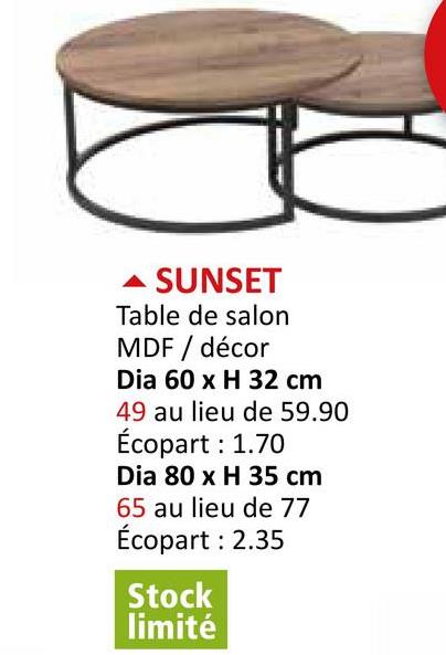 Table de Salon Sunset ronde brun noir Meubles D'appoint Tables Basses