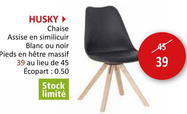 Chaise coque Husky similicuir noir Chaises Chaises De Salle à Manger