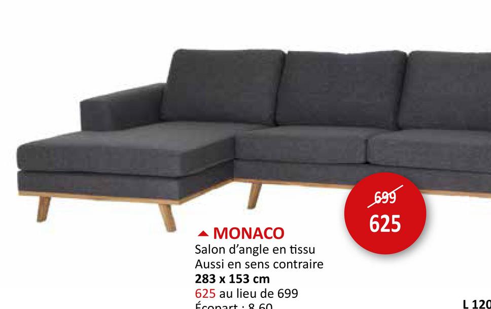 Canapé d'angle Monaco tissu gris Salons Canapés D'angle