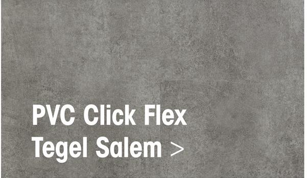 Pvc Click Flex Tegel Salem Grijs PVC Tegel Salem met een grijze print en een voelbare structuur. Deze PVC vloer is eenvoudig te leggen en makkelijk in onderhoud. Ook heeft deze vloer een antislip afwerking. Er kan gekozen worden voor een zwevende montage. Het formaat van een plank is 65,5x32,4 centimeter.