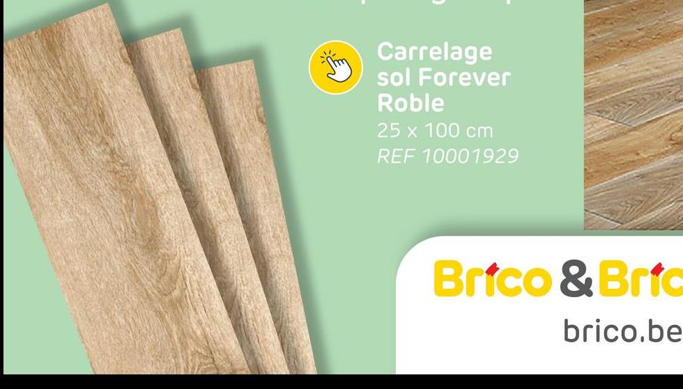 Carrelage
sol Forever
Roble
25 x 100 cm
REF 10001929
Brico & Bric
brico.be