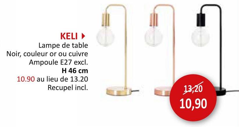 Lampe de table Keli E27 H46cm Lampe De Table Lampes De Table