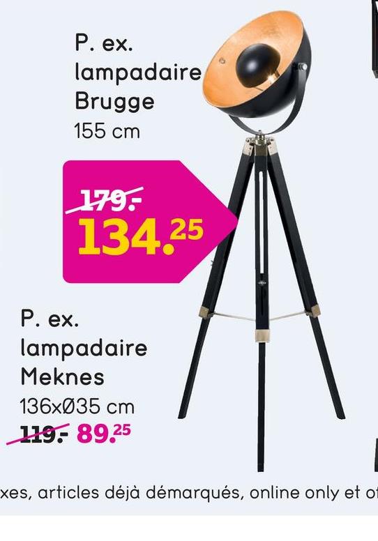 Lampadaire Brugge - couleur or/noir - 155 cm Lampadaire Brugge est une lampe en couleur or avec un pied qui rappelle un statif pour un apparail photographique.