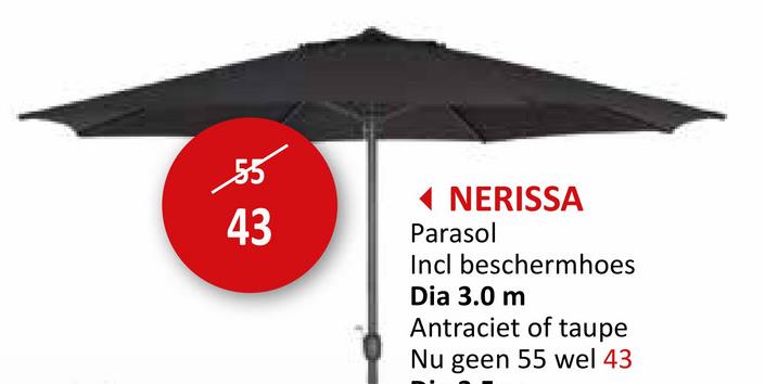 Parasol Nerissa Ø300cm antraciet met beschermhoes Parasols Staande Parasols