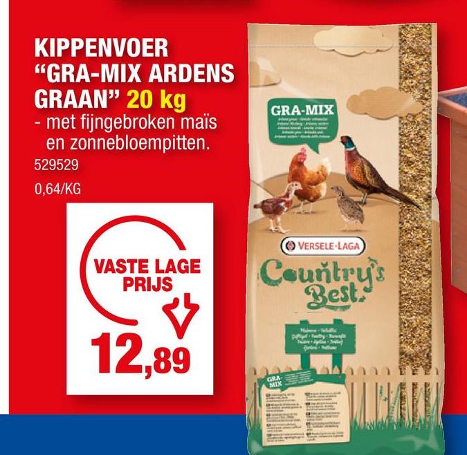 Kippenvoer Gra-Mix Ardeens graan 20kg Gra-Mix Ardeens graan is kippenvoeding met fijngebroken maïs en zonnebloempitten.