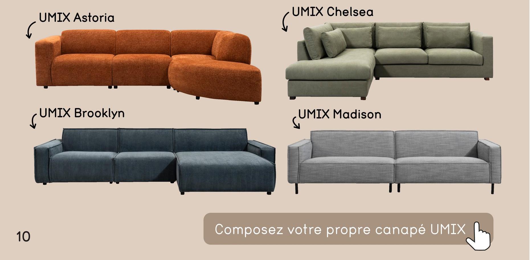 UMIX canapé d'angle Astoria - tissu Voster - brun rougeâtre
