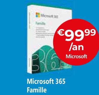 €99.99
/an
Microsoft
B
Microsoft 365
Famille