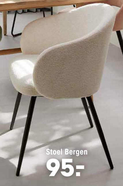 Stoel Bergen Off-white Comfortabele fauteuil van zachte off-white teddystof met zwart metalen poten. 57x57x77,5 cm (lxbxh). Ook verkrijgbaar met grijze kleur.
