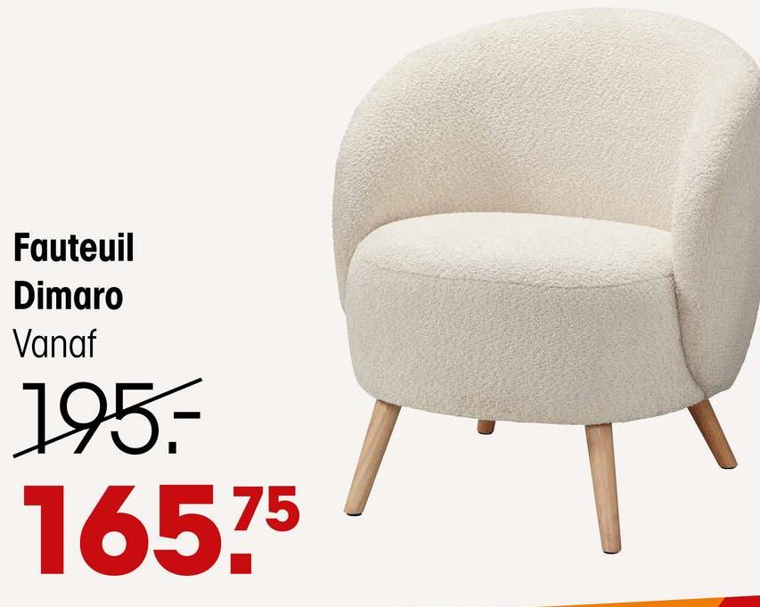 Fauteuil Dimaro Off-White De Dimaro fauteuil heeft een ronde leuning en is gemaakt van een zachte off-white teddy stof voor een moderne en comfortabele uitstraling. De fauteuil