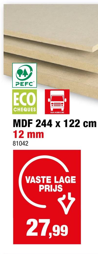 MDF plaat 244x122 cm 12mm Een MDF plaat (Medium Density Fiberboard) kan je bewerken zoals massief hout. Op deze houtvezelplaat kan genageld en geschroefd worden. Deze plaat is eenvoudig te verzagen en is ideaal voor meubels en binnenschrijnwerk.
