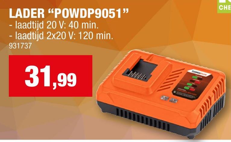 Powerplus Dual Power POWDP9051 acculader 20/40V Is je Dual Power accu leeg? Met deze POWDP9051 acculader met een korte laadtijd van ongeveer 40 minuten (20V accu) of 2 à 2,5 uur (40V accu) is je accu snel weer gebruiksklaar. Als de accu volledig opgeladen is, verandert het indicatielichtje van de batterijlader van rood naar groen en kan je weer aan de slag. De lader is geschikt voor zowel de 20V als 40V accu van Dual Power. Je kan er de nieuwe generatie batterijen mee opladen, maar even goed de oudere generatie. Zo kan je ook je andere Dual Power batterijen makkelijk verder blijven gebruiken.