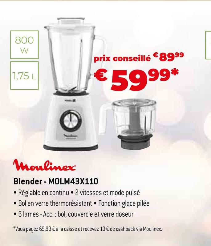 Moulinex Blender MOULINEX Blendforce NOIR/METAL 1,75L Lm439D10